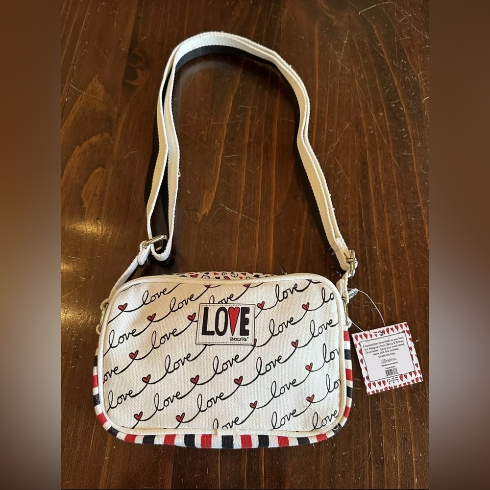 Brighton LOVE SCROLL Canvas Love White Black White Crossbody Bag